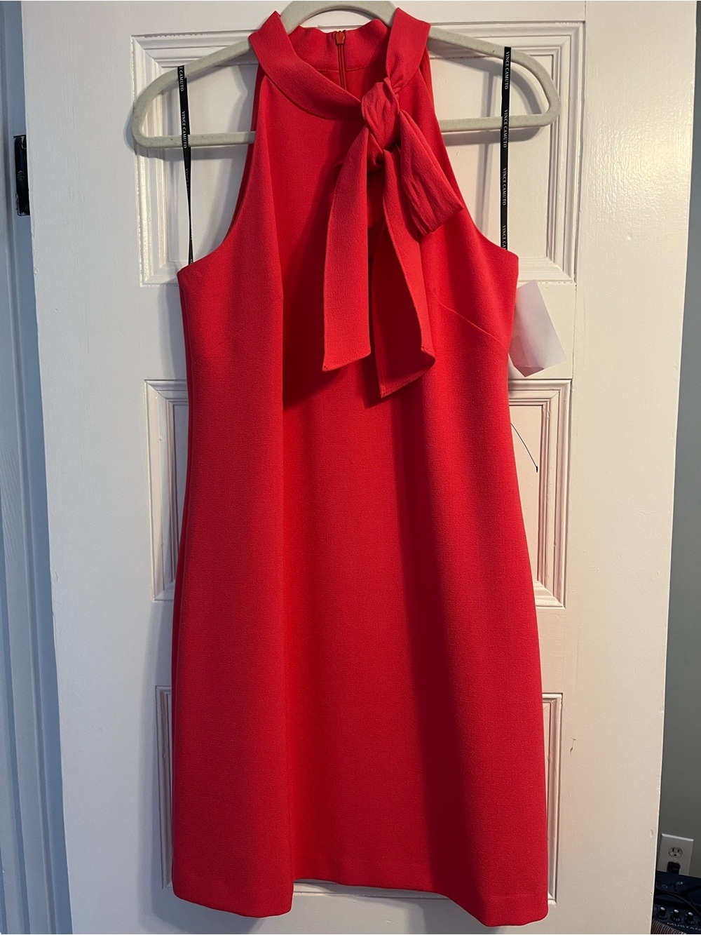 Vince Camuto Red Tie-Neck Halter Shift Dress